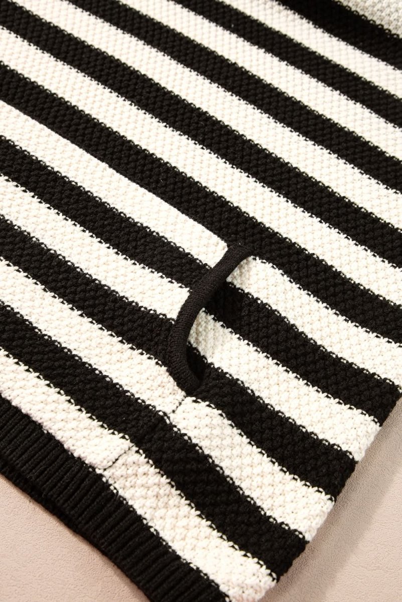 Striped Hooded V-Neck Sweater with Pocket Detail - Love Salve