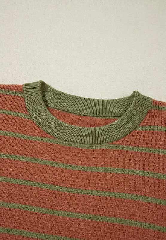 Striped Round Neck Long Sleeve Sweater - Love Salve