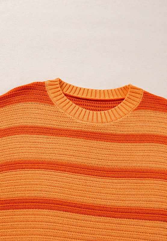 Striped Round Neck Long Sleeve Sweater - Love Salve