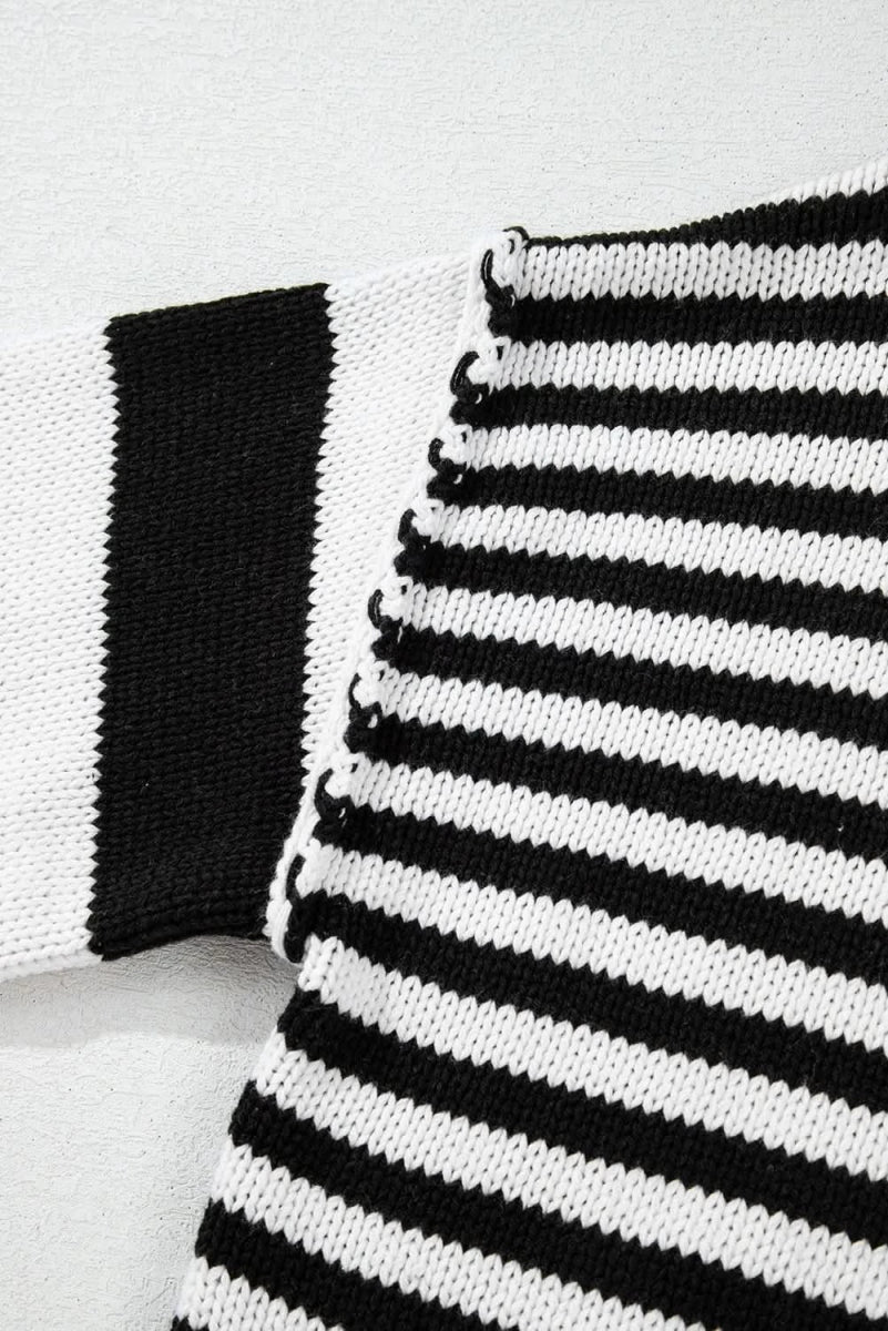 Striped Round Neck Long Sleeve Sweater - Love Salve