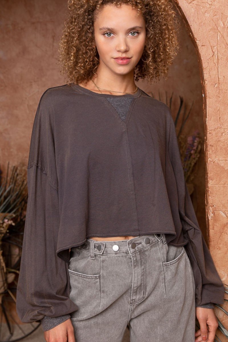 Stylish POL Cropped Long Sleeve Top for Modern Fashion - Love Salve