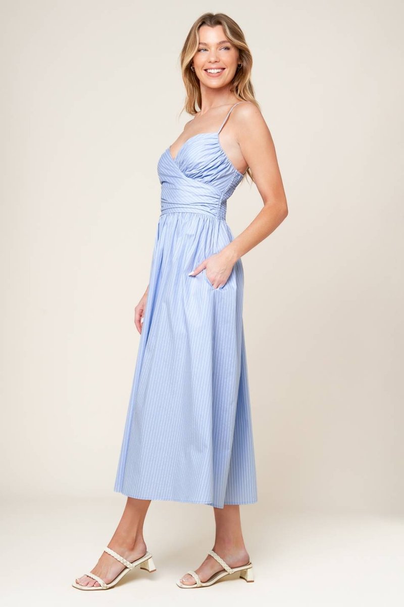 SUMMER INVITE PASTEL BLUE WOVEN MIDI DRESS - Love Salve