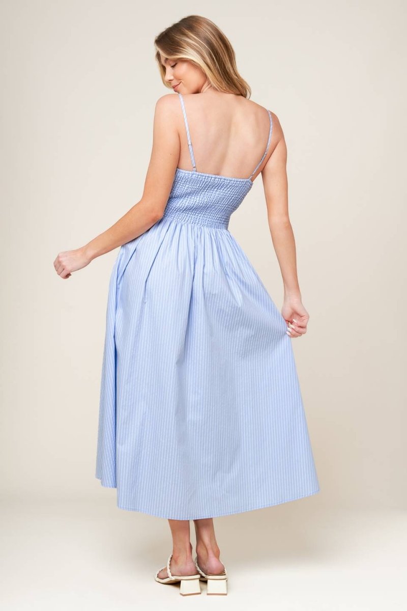 SUMMER INVITE PASTEL BLUE WOVEN MIDI DRESS - Love Salve