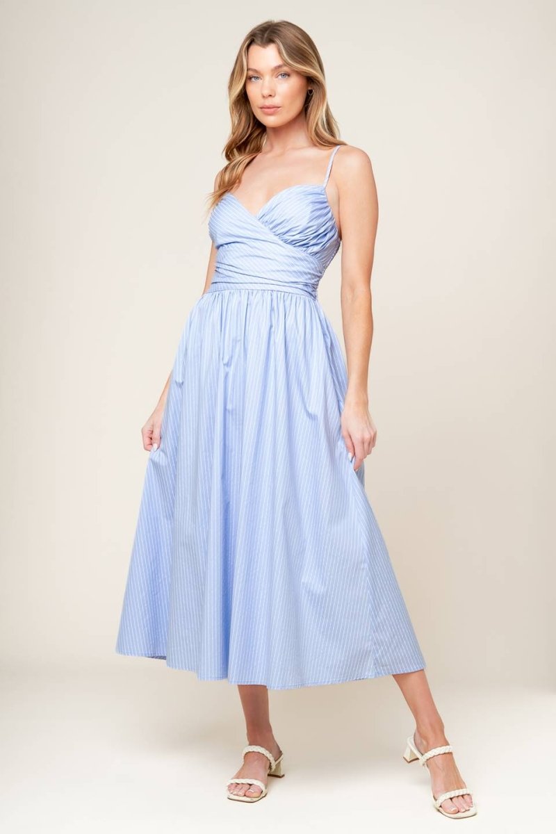 SUMMER INVITE PASTEL BLUE WOVEN MIDI DRESS - Love Salve