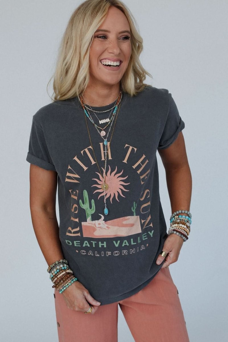 Sunrise Vibes Western Graphic Tee in Dark Grey - Love Salve