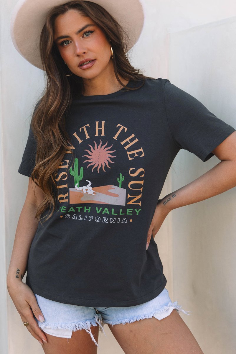 Sunrise Vibes Western Graphic Tee in Dark Grey - Love Salve