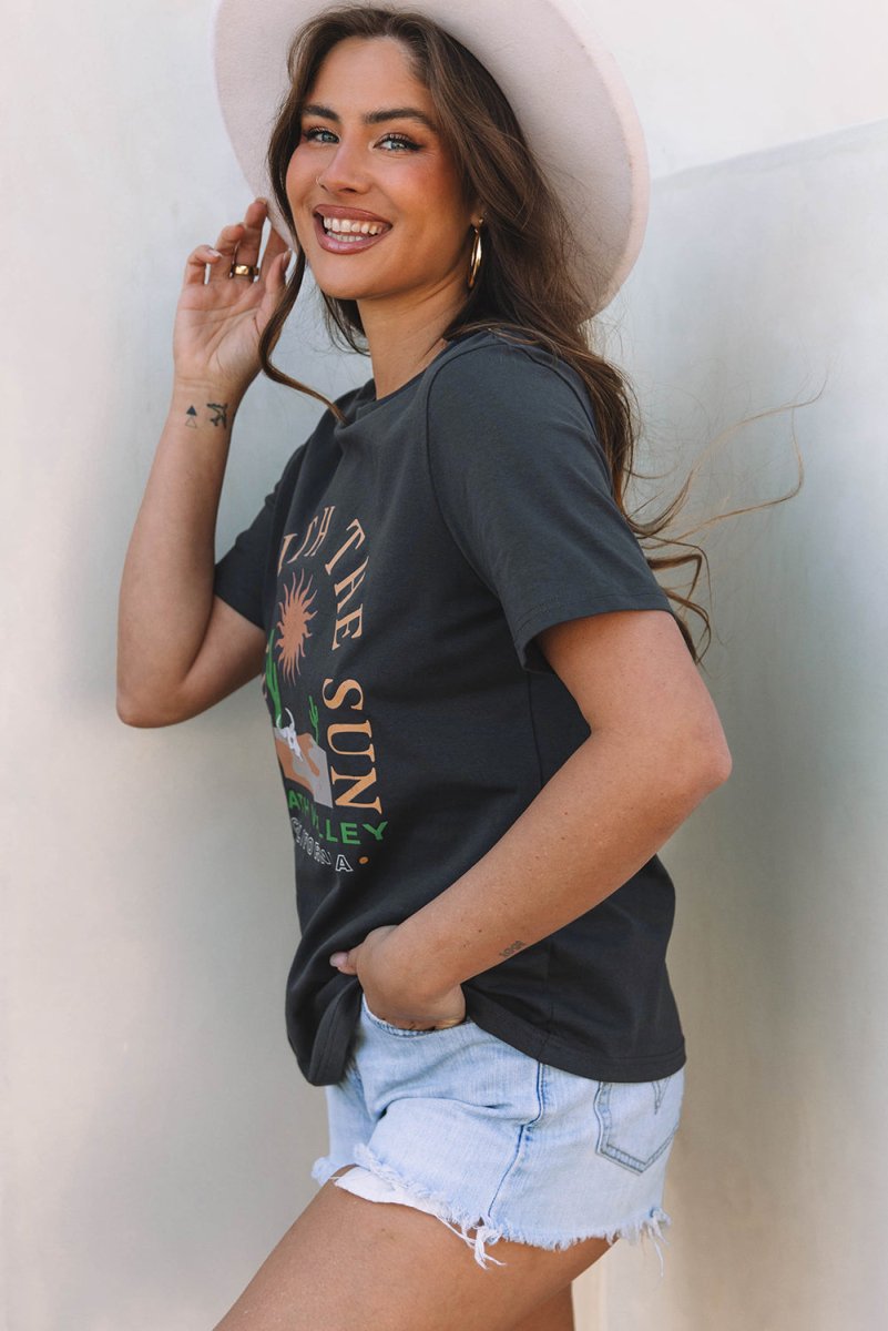 Sunrise Vibes Western Graphic Tee in Dark Grey - Love Salve