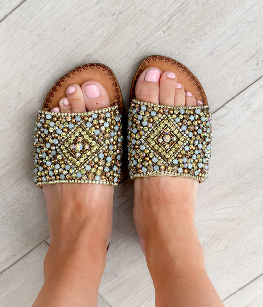 Susanna Sandal In Multi With Jeweled Strap Leather Footbed Naughty Monkey