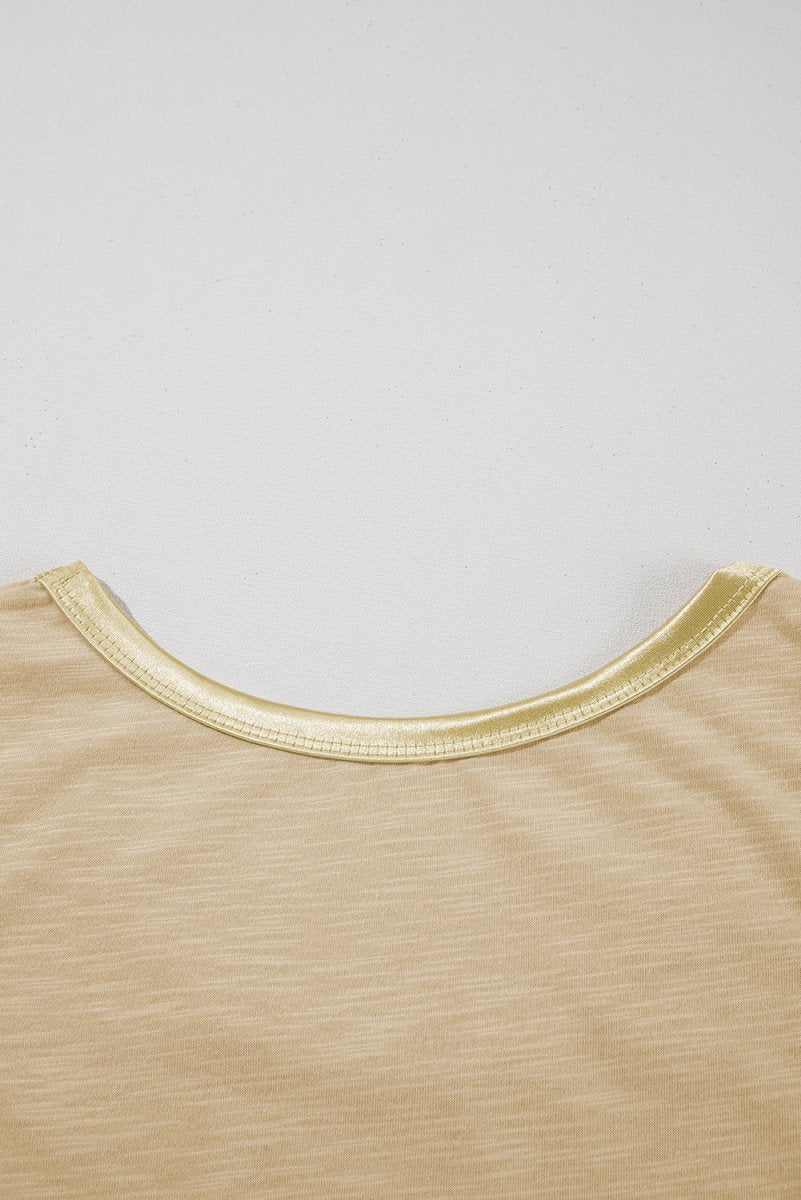 Tan Metallic Sheen Edge Scoop Neck Tank Top - Love Salve