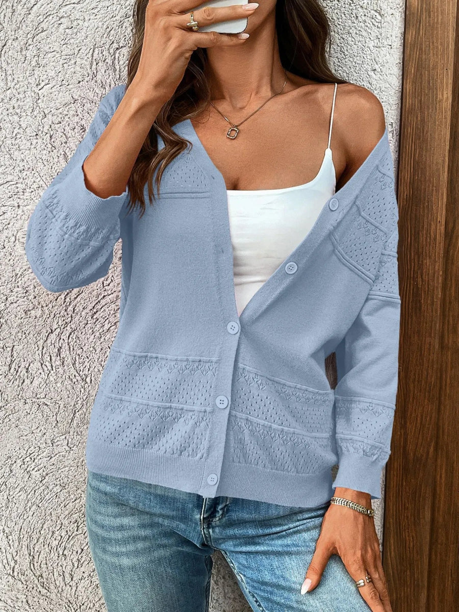 Textured Button - Front Cardigan with 3/4 Sleeves - Love Salve