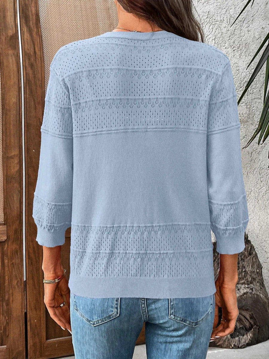 Textured Button - Front Cardigan with 3/4 Sleeves - Love Salve