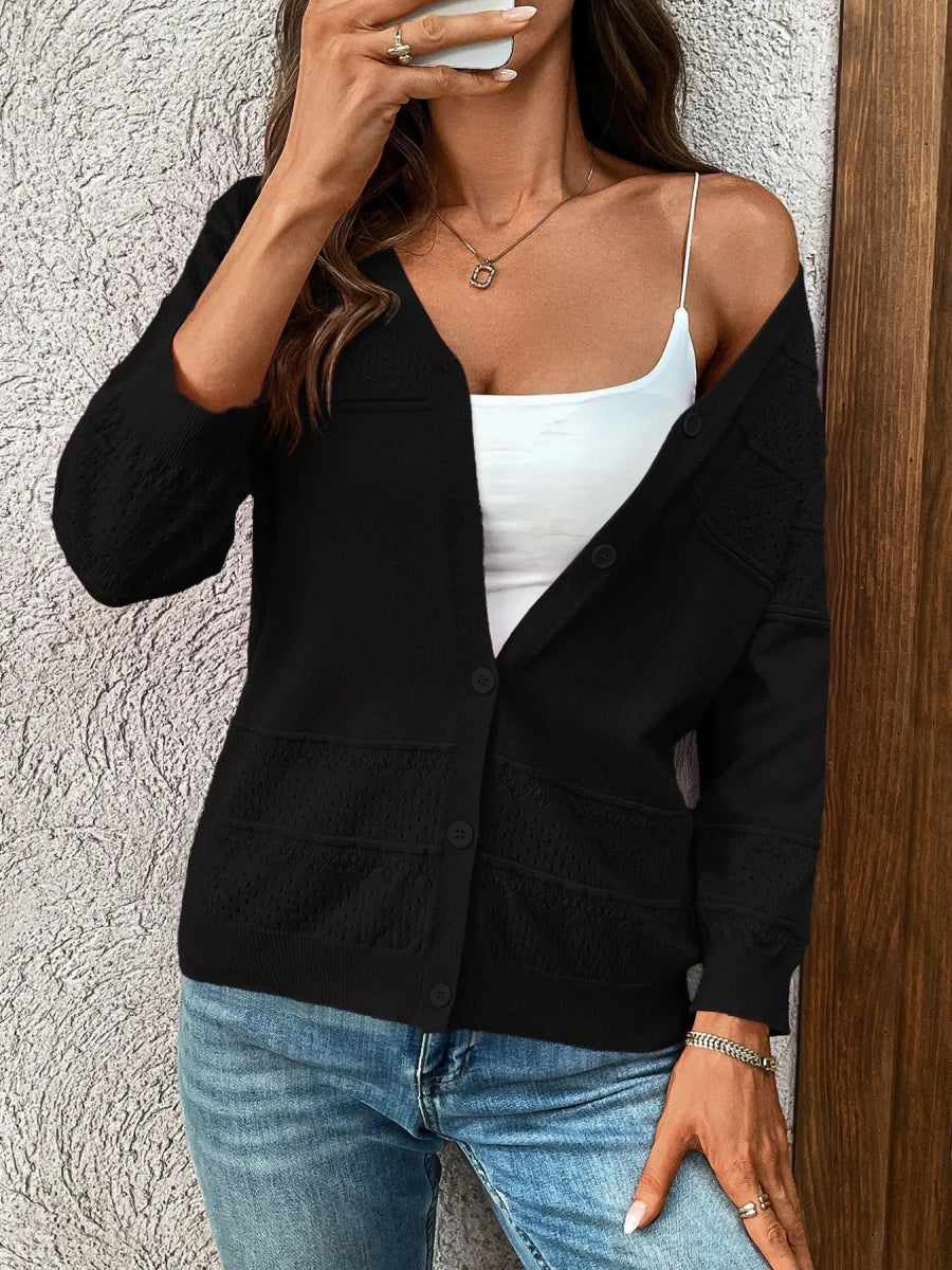 Textured Button - Front Cardigan with 3/4 Sleeves - Love Salve