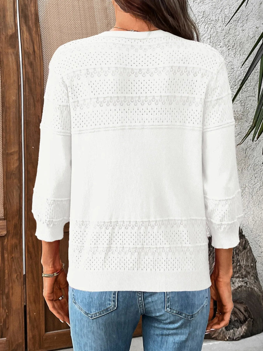 Textured Button - Front Cardigan with 3/4 Sleeves - Love Salve
