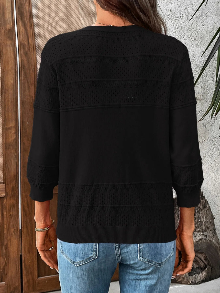 Textured Button - Front Cardigan with 3/4 Sleeves - Love Salve