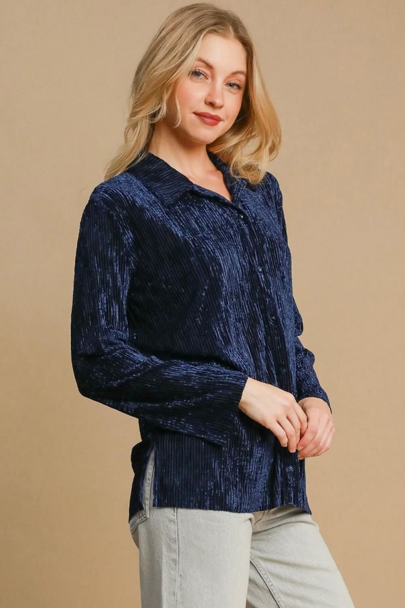 Textured Side Slit Button-Up Shirt by Umgee - Love Salve