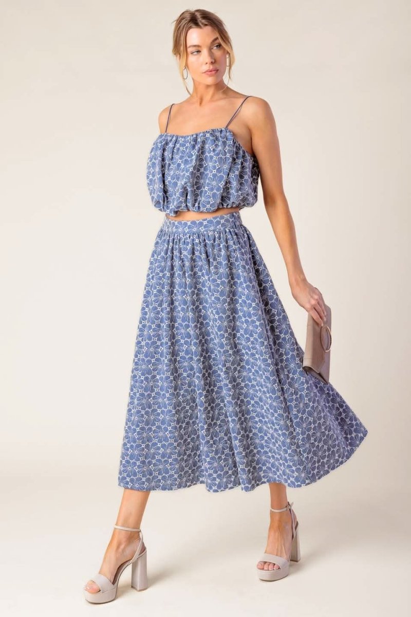 THE BEAUTY OF NOW WOVEN EYELET TOP AND SKIRT SET - Love Salve