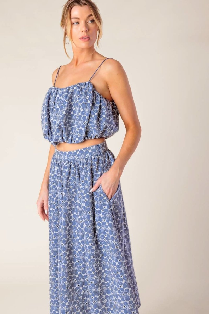 THE BEAUTY OF NOW WOVEN EYELET TOP AND SKIRT SET - Love Salve