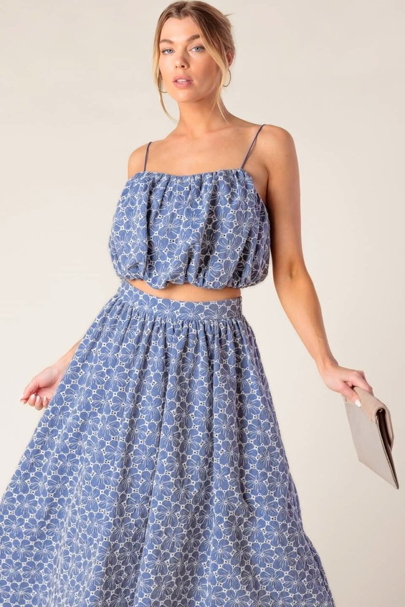 THE BEAUTY OF NOW WOVEN EYELET TOP AND SKIRT SET - Love Salve