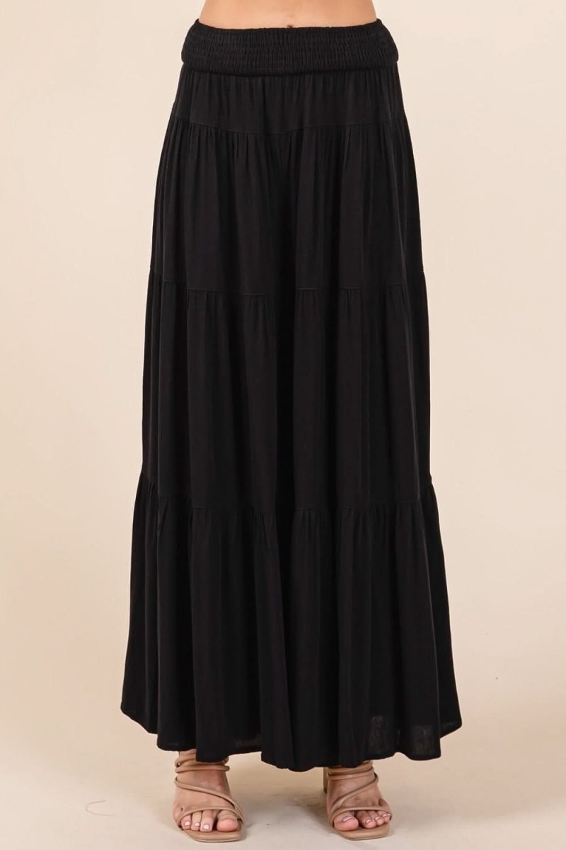 Tiered Smocked Wide Leg Crepe Pants with Elastic Waist and Side Pockets - Love Salve