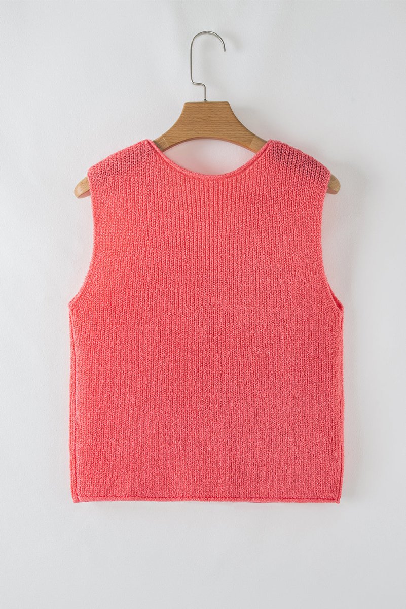 Tomato Red Lace-up Front V Neck Sweater Vest for Women - Love Salve