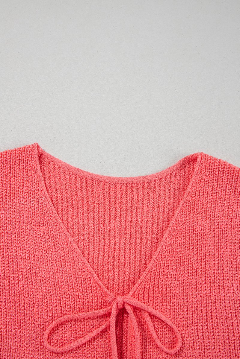 Tomato Red Lace-up Front V Neck Sweater Vest for Women - Love Salve
