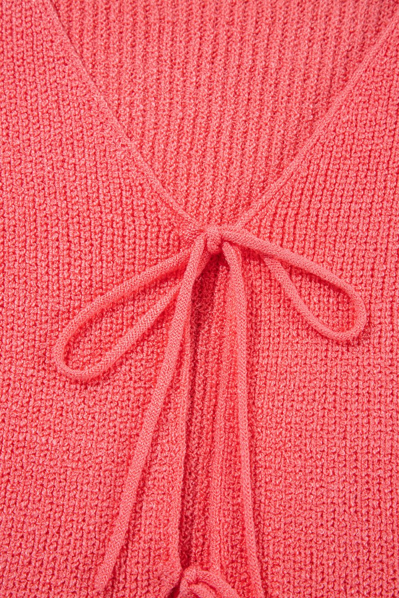 Tomato Red Lace-up Front V Neck Sweater Vest for Women - Love Salve