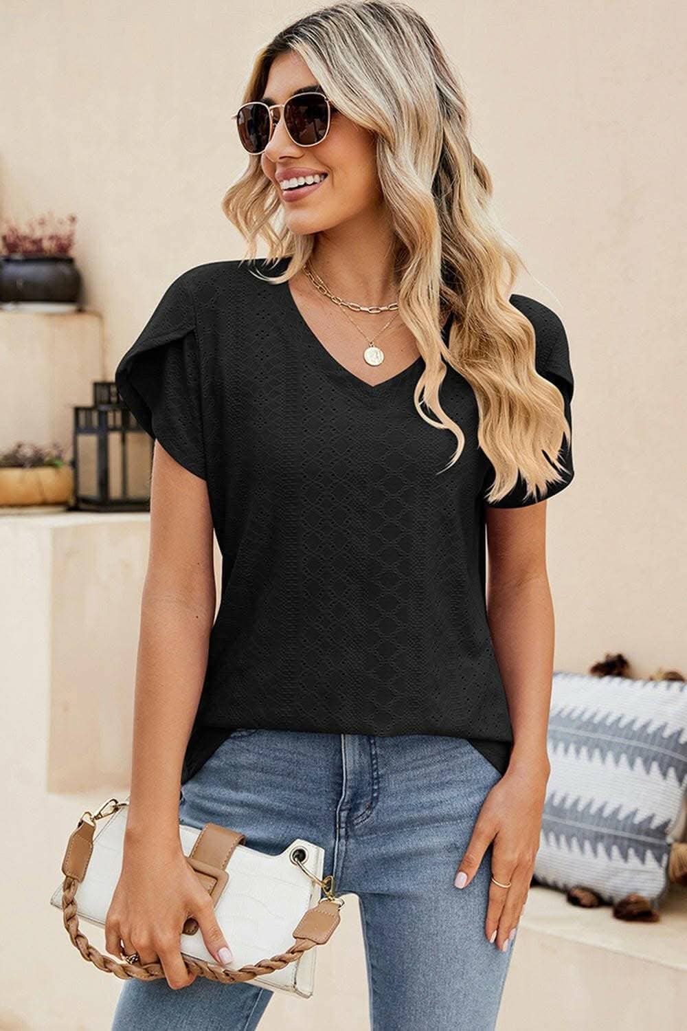 Elegant Eyelet Blouse with Sleeves