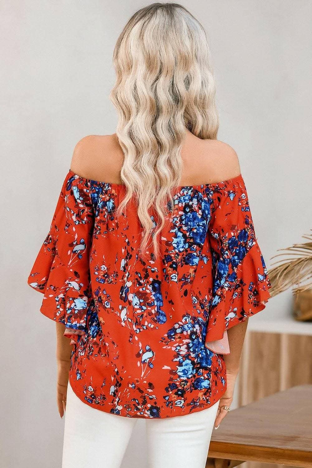 Elegant Tied Print Off-Shoulder Blouse with Half Sleeves - Love Salve