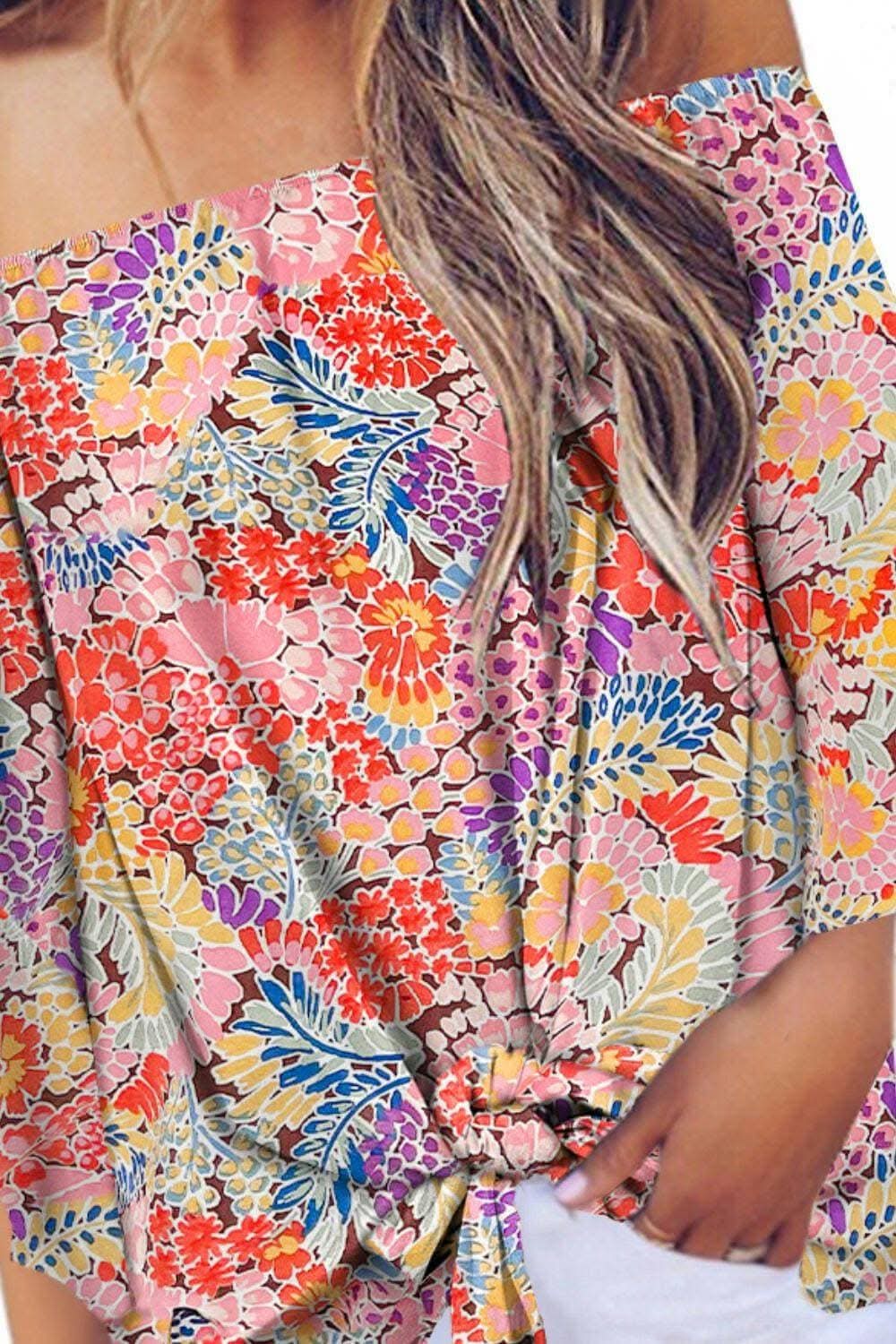 Elegant Tied Print Off-Shoulder Blouse with Half Sleeves - Love Salve