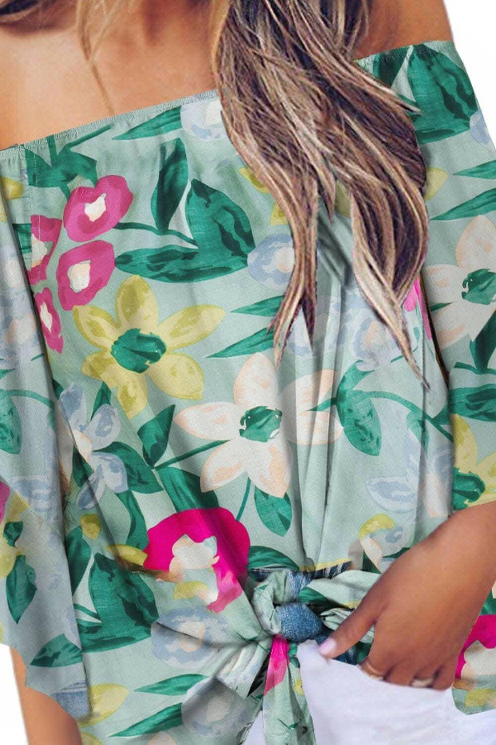 Elegant Tied Print Off-Shoulder Blouse with Half Sleeves - Love Salve