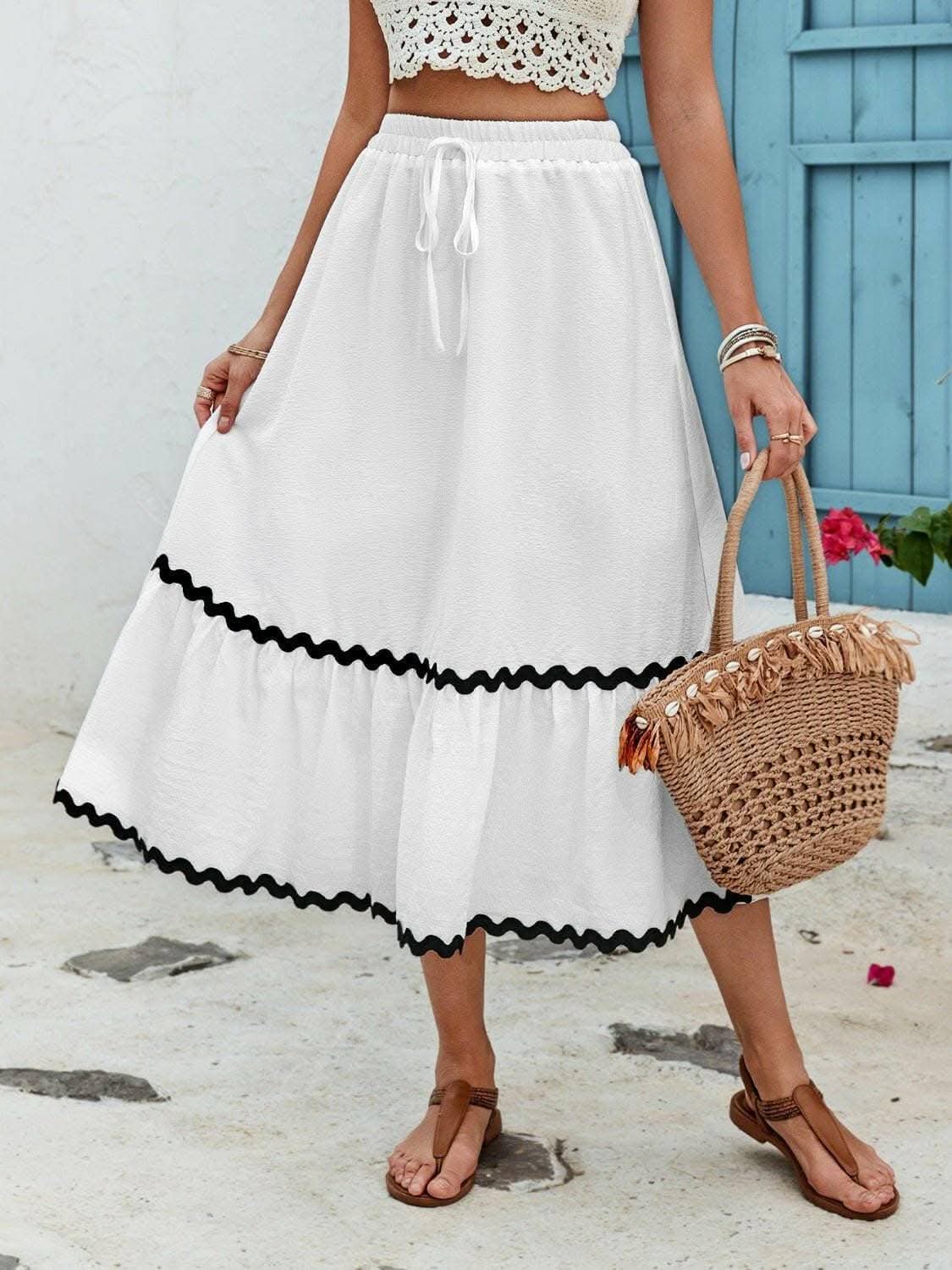 Contrast Tie Accent High Waist Skirt - Love Salve