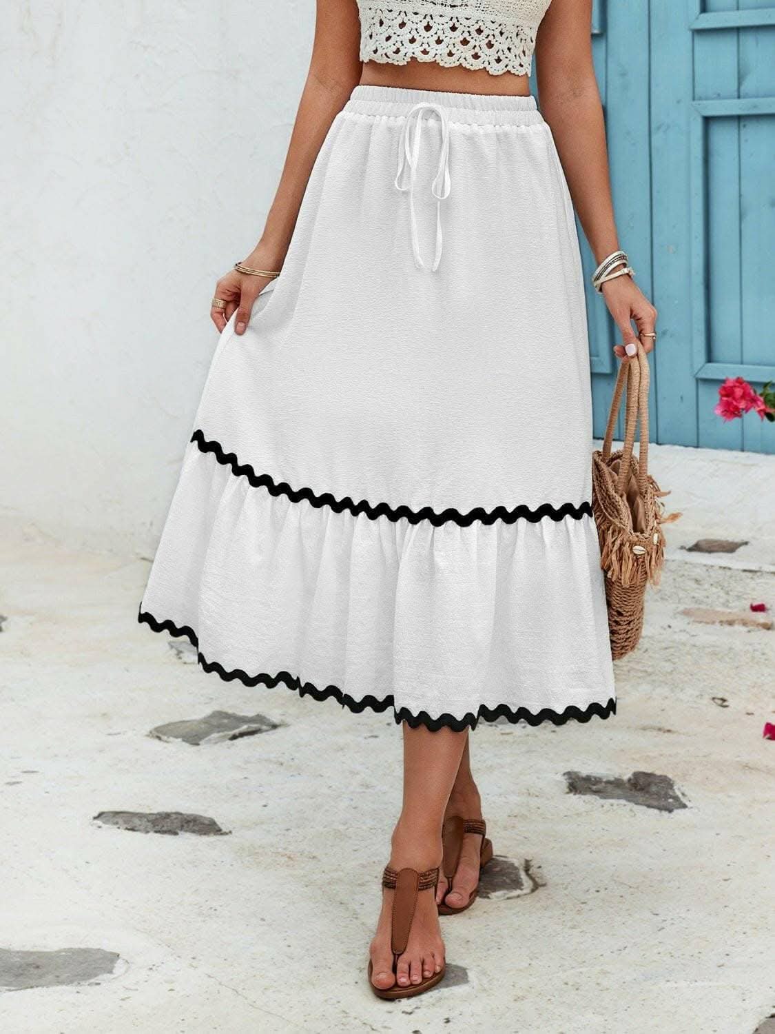 Contrast Tie Accent High Waist Skirt - Love Salve