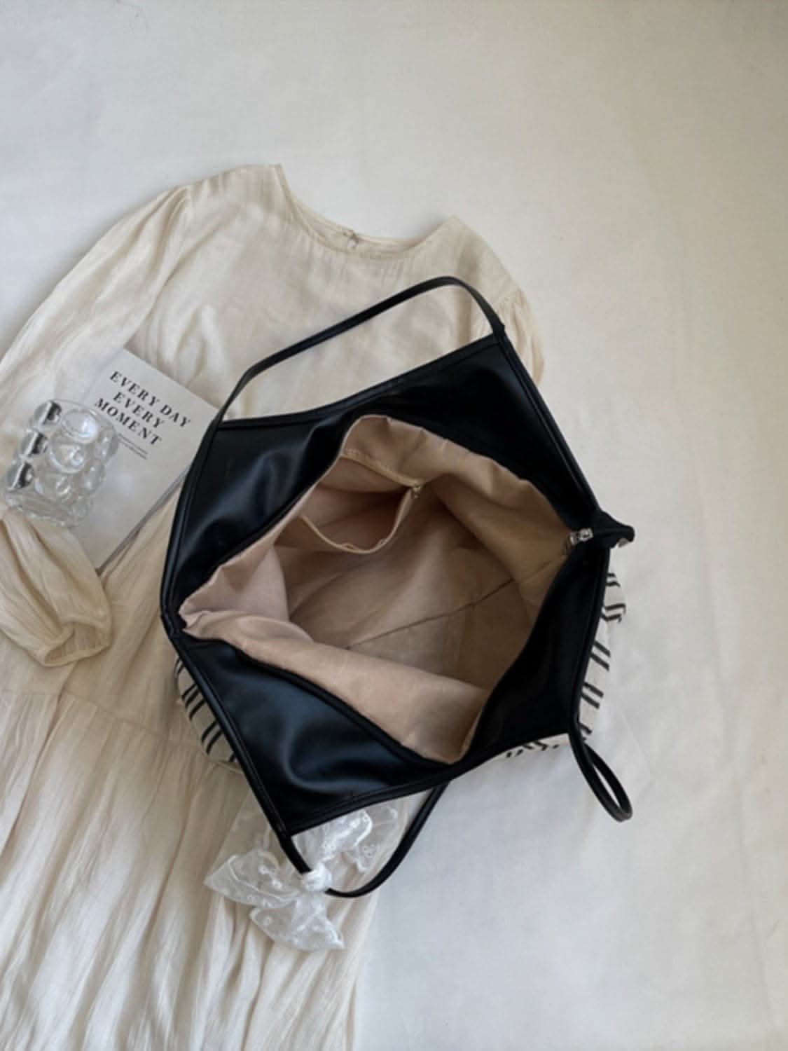 Stylish striped canvas tote bag - Love Salve