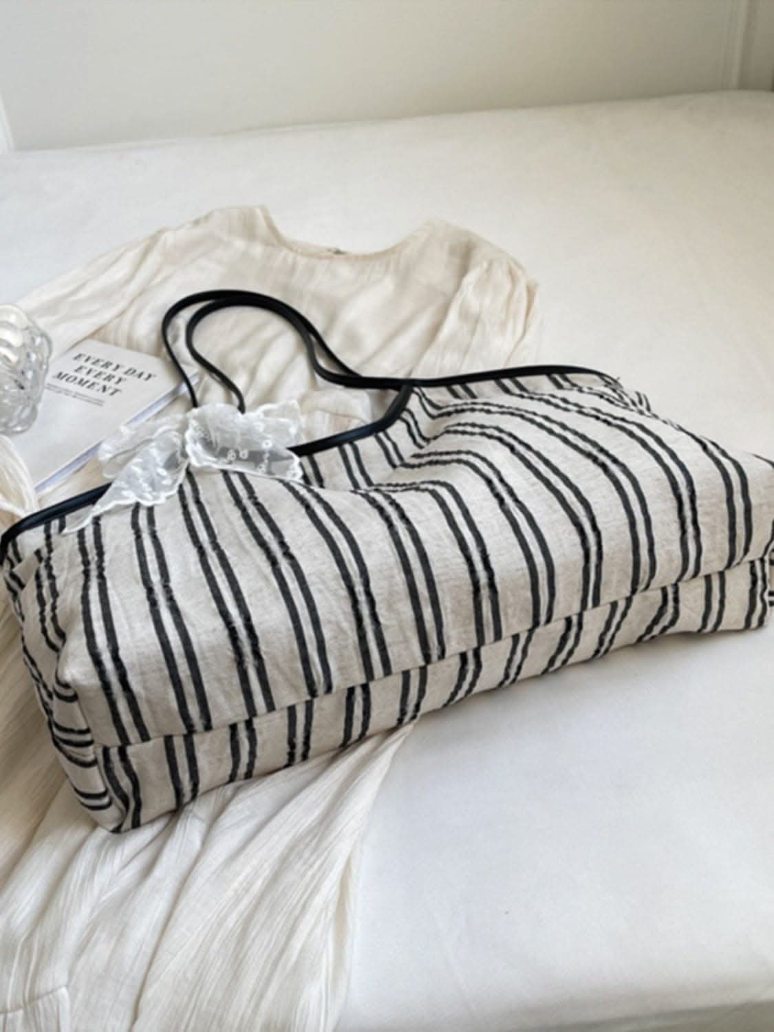 Stylish striped canvas tote bag - Love Salve