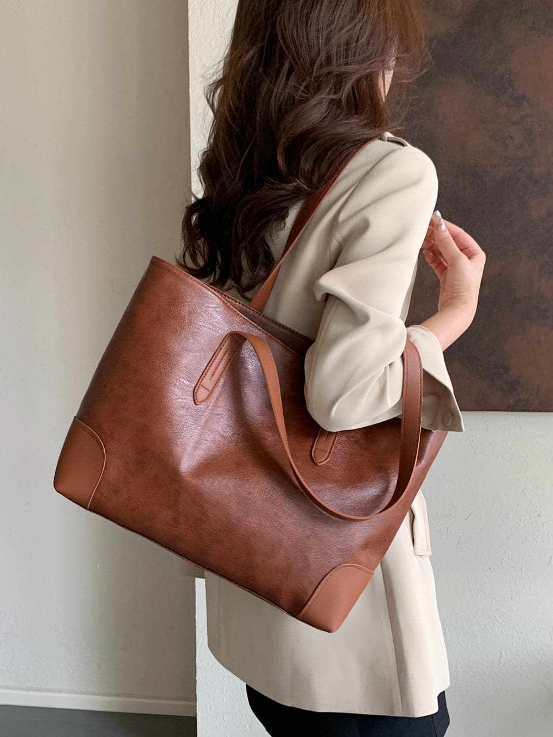 Chic pu leather medium tote bag - Love Salve