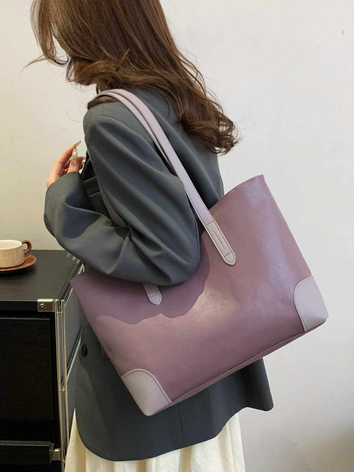 Chic pu leather medium tote bag - Love Salve