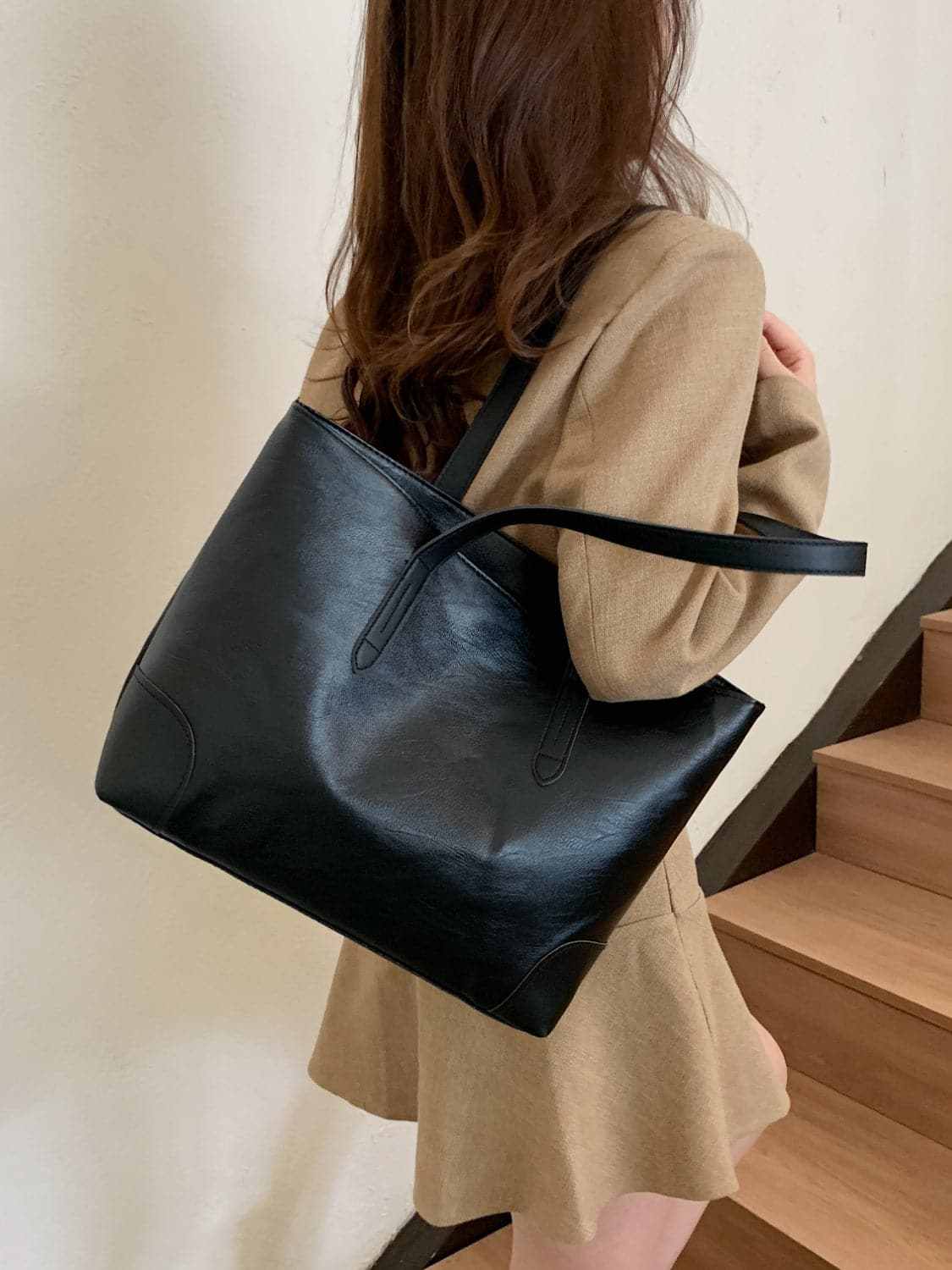 Chic pu leather medium tote bag - Love Salve
