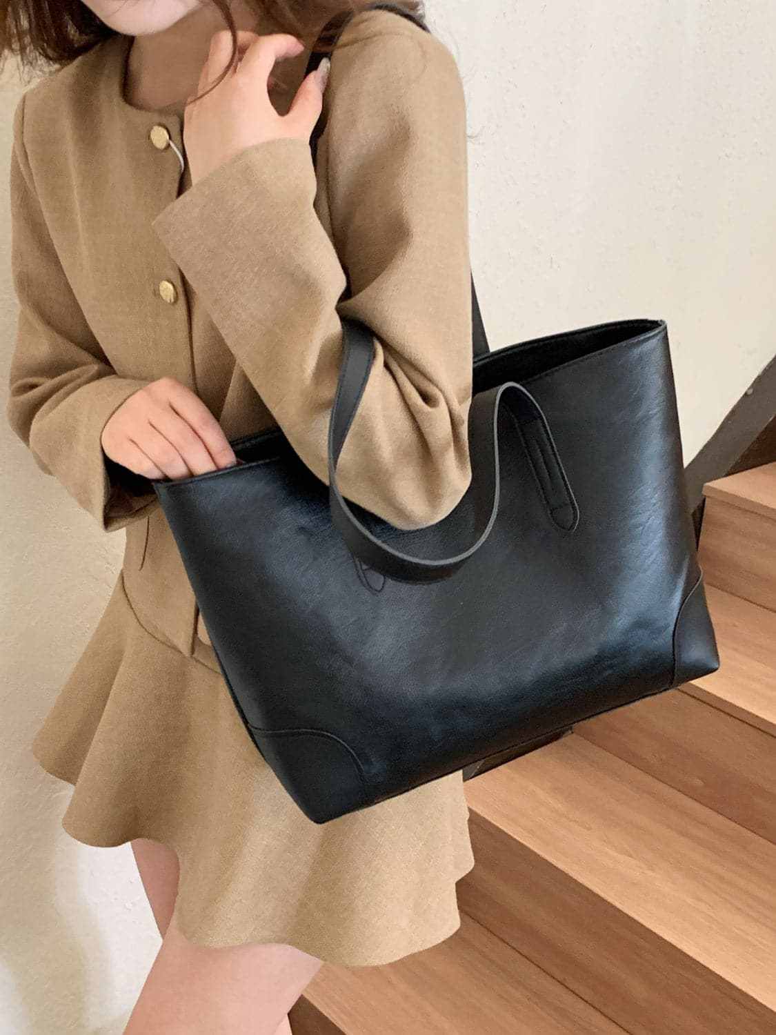 Chic pu leather medium tote bag - Love Salve