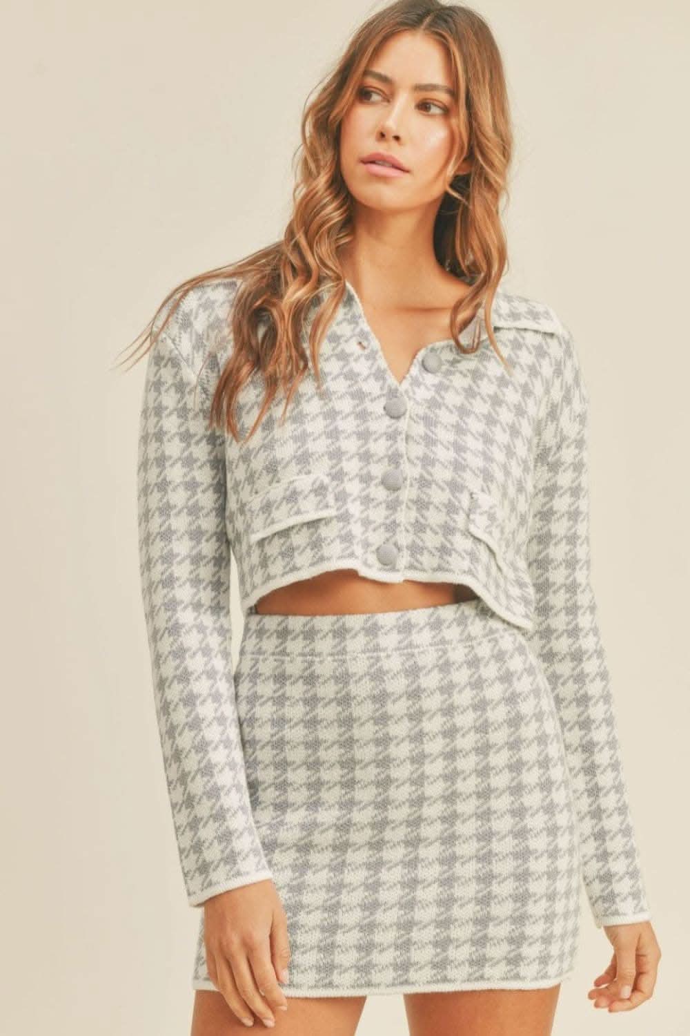 Chic houndstooth knit set for women - Love Salve