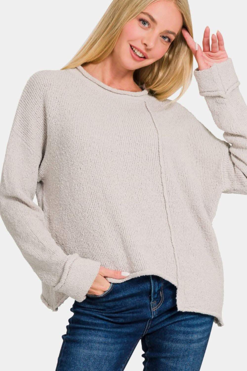 Chic drop shoulder asymmetrical sweater - Love Salve