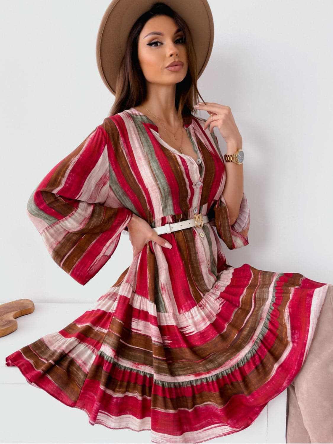 Chic striped mini dress, long sleeves - Love Salve