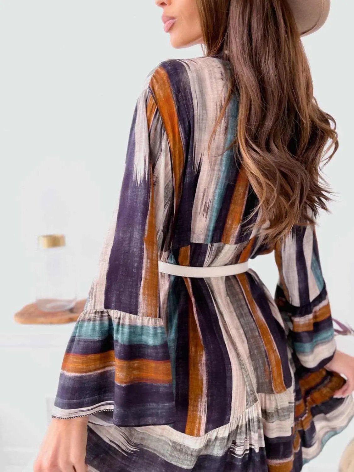 Chic striped mini dress, long sleeves - Love Salve