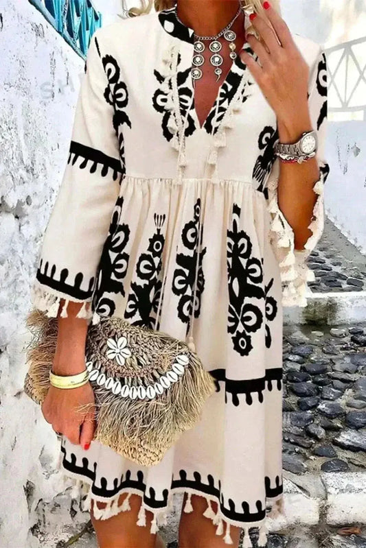 Bohemian tassel dress, 3/4 sleeve - Love Salve