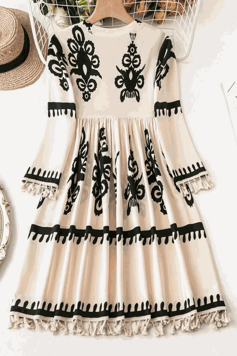 Bohemian tassel dress, 3/4 sleeve - Love Salve