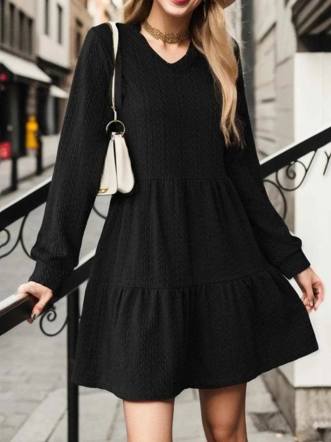 Chic v-neck long sleeve dress - Love Salve