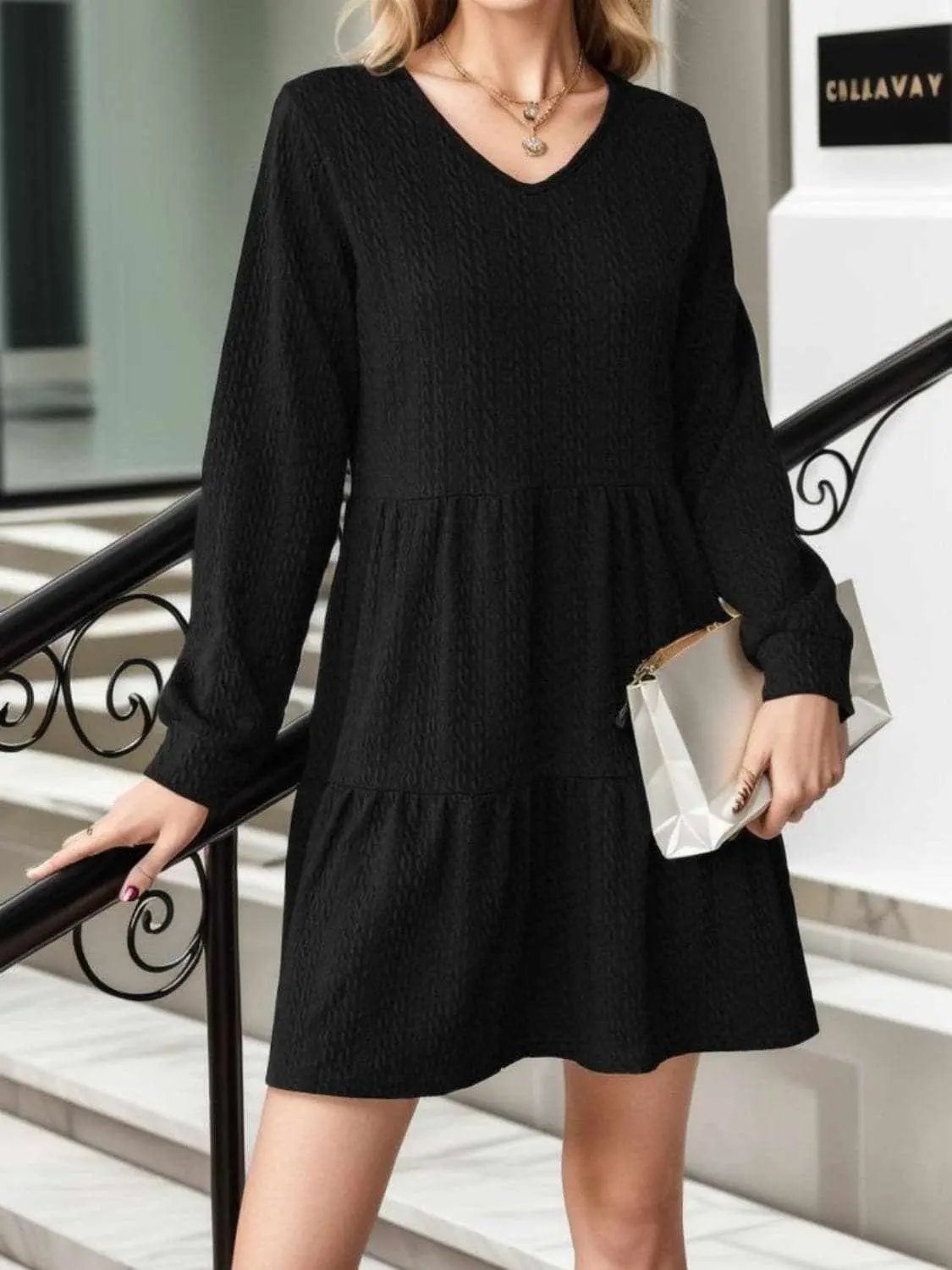 Chic v-neck long sleeve dress - Love Salve