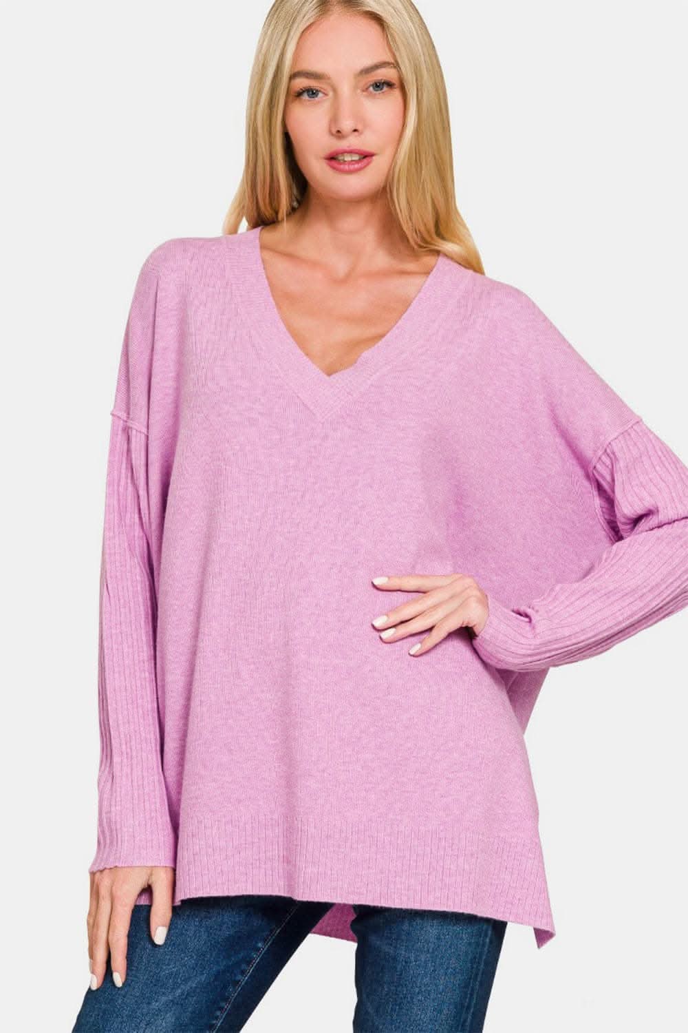 Chic V-neck high-low sweater - Love Salve