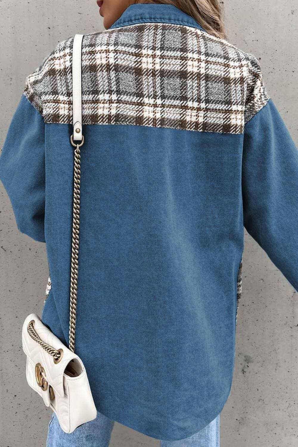Plaid pocket denim jacket - stylish, versatile - Love Salve