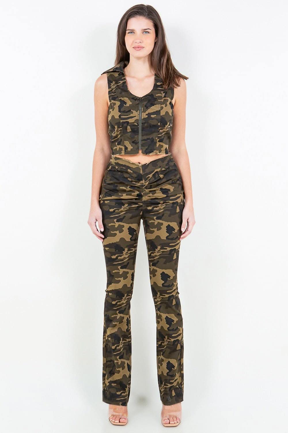 V-cut camo flared pants - Love Salve