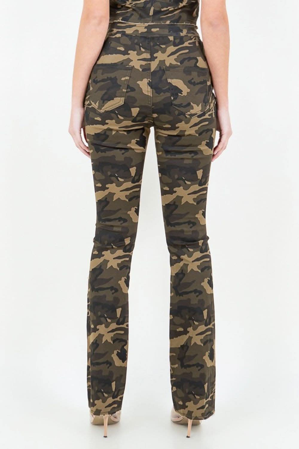 V-cut camo flared pants - Love Salve